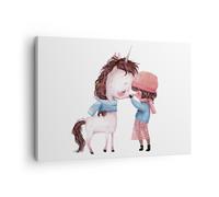 Quadro su Tela 70x50cm Unicorno ragazza bambini Stampe Immagini Quadri Murale