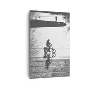 Quadro su Tela 80x120cm Bianco e nero ciclista solitudine Stampe Immagini Murale
