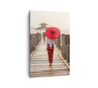 Quadro su Tela 80x120cm Birmania ombrellone ponte Stampe Immagini Quadri Murale