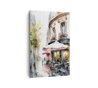 Quadro su Tela 80x120cm Caffè Parigi Acquerello Stampe Immagini Quadri Murale