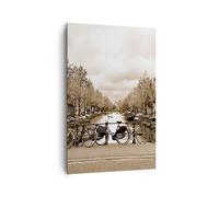 Quadro su Tela 80x120cm Canale Biciclette Amsterdam centro Stampe Murale