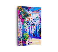 Quadro su Tela 80x120cm Casa fiori strada cielo Stampe Immagini Quadri Murale