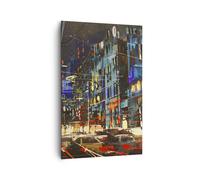 Quadro su Tela 80x120cm città notte strada Stampe Immagini Quadri Moderni Murale