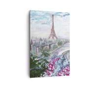 Quadro su Tela 80x120cm Fiori Eiffle architettura balcone Stampe Immagini Murale