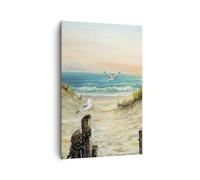 Quadro su Tela 80x120cm Impressionismo Gabbiani Costa Stampe Immagini Murale