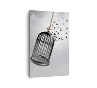 Quadro su Tela 80x120cm Libertà gabbia uccelli Stampe Immagini Quadri Murale