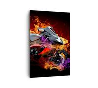 Quadro su Tela 80x120cm Motocicletta Fuoco Astrazione Stampe Immagini Murale