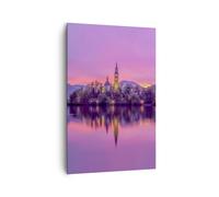 Quadro su Tela 80x120cm Paesaggio Montagna Lago chiesa Stampe Immagini Murale