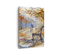Quadro su Tela 80x120cm Percorso Panchina Autunno donna Stampe Immagini Murale