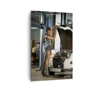 Quadro su Tela 80x120cm Ragazza giovane macchina meccanico Stampe Murale
