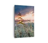 Quadro su Tela 80x120cm Spiaggia Erba Orizzonte Stampe Immagini Quadri Murale
