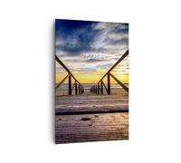 Quadro su Tela 80x120cm Spiaggia oceano sabbia ponte di legno tramonto Stampe
