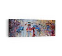Quadro su Tela 90x30cm Acrilico Città Pioggia Stampe Immagini Quadri Murale