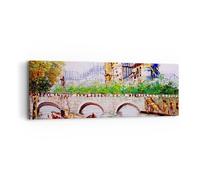 Quadro su Tela 90x30cm Barca fiume ponte disegno Stampe Immagini Quadri Murale