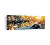 Quadro su Tela 90x30cm Canale barca Amsterdam acqua Stampe Immagini Murale
