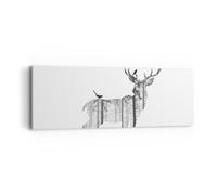 Quadro su Tela 90x30cm Cervo Autunno Foresta Illustrazione Stampe Murale