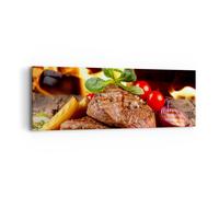 Quadro su Tela 90x30cm Cibo legno fuoco bistecca Stampe Immagini Quadri Murale