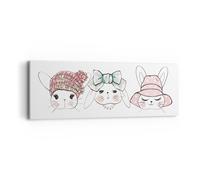 Quadro su Tela 90x30cm Conigli cappelli illustrazione bambini Stampe Murale