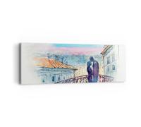 Quadro su Tela 90x30cm Coppia Amore Città ponte Stampe Immagini Quadri Murale