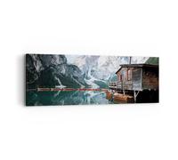 Quadro su Tela 90x30cm Cottage Sopra Il Lago Stampe Immagini Quadri Murale