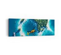 Quadro su Tela 90x30cm Elicottero Oceano isola paradiso Stampe Immagini Murale