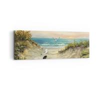Quadro su Tela 90x30cm Impressionismo Gabbiani Costa Stampe Immagini Murale