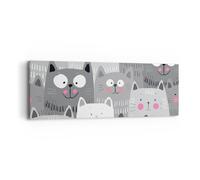 Quadro su Tela 90x30cm Kittys animali illustrazione Stampe Immagini Murale