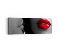 Quadro su Tela 90x30cm Le labbra rosse i capelli scuri il modello l'amore Murale