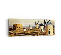 Quadro su Tela 90x30cm Mulino a vento andalusia paesaggio Stampe Immagini Murale