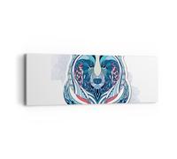 Quadro su Tela 90x30cm Orso illustrazione sogno fiorito Stampe Immagini Murale