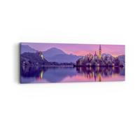 Quadro su Tela 90x30cm Paesaggio Montagna Lago chiesa Stampe Immagini Murale