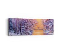 Quadro su Tela 90x30cm Ponte neve foresta Stampe Immagini Quadri Moderni Murale
