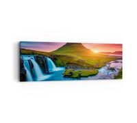 Quadro su Tela 90x30cm Tramonto Cascata Islanda vulcano Stampe Immagini Murale