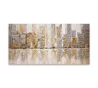 Quadro su tela astratto con vista sulla città di grandi dimensioni, dipinto su tela, arte astratta, opere d'arte moderna per la decorazione della camera 50x120 cm/20x47 pollici senza cornice