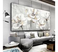 Quadro su tela bianco e dorato Fiore Wall Art Immagini Soggiorno Art Wall Decor Pittura astratta Oversize Wall Art 85x170cm (33x67in) Senza cornice