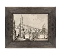 QUADRO SU TELA CANVAS INTELAIATO - CON CORNICE - Cattedrale di Palermo - Incisione Antica del 1850 circa - 30x40cm - Stile Country Nero Shabby - (cod.2800)