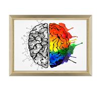 QUADRO SU TELA CANVAS INTELAIATO - CON CORNICE - Cervello Idea Concept - Psicologia - Brainstorm - 70x100cm - Stile Design Legno Naturale - (cod.2856)