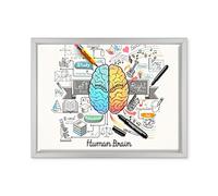 QUADRO SU TELA CANVAS INTELAIATO - CON CORNICE - Cervello Idea Concept - Psicologia - Brainstorm Business - 30x40cm - Stile Moderno Bianco - (cod.2853)