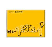 QUADRO SU TELA CANVAS INTELAIATO - CON CORNICE - Cervello Idea Concept - Psicologia - Brainstorm Business - 70x100cm - Stile Moderno Legno Naturale - (cod.2852)