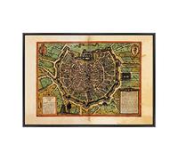 Quadro su Tela Canvas INTELAIATO - con Cornice - Mappa Antica - Milano Medioevo Medioevale - Mediolanum - 70x100cm - Stile Moderno Nero- (cod.307)