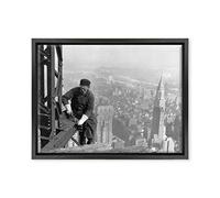 Quadro su Tela Canvas INTELAIATO - con Cornice - New York - Empire State Building - Operaio al Lavoro su grattacielo USA America - 30x40cm - Stile Moderno Nero - (cod.388)