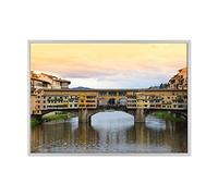 QUADRO SU TELA CANVAS INTELAIATO - CON CORNICE - Ponte Vecchio - Firenze - Toscana Italia - 70x100cm - Stile Moderno Bianco - (cod.3332)
