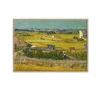 QUADRO SU TELA CANVAS INTELAIATO - CON CORNICE - The harvest - Il Raccolto per Van Gogh - 70x100cm - Stile Moderno Legno Naturale - (cod.2679)