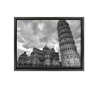 Quadro su Tela Canvas INTELAIATO - con Cornice - Torre di Pisa - Toscana - Italia - 30x40cm - Stile Moderno Nero - (cod.3189)