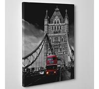 Quadro su Tela Canvas - INTELAIATO - Pronto da Appendere - Cittˆ Londra B/N - Tower Bridge - Bus Red - London - Inghilterra - UK - 30x40cm - Senza Cornice - (cod.006)