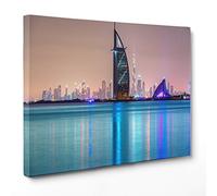 QUADRO SU TELA CANVAS - INTELAIATO - PRONTO DA APPENDERE - Dubai - Emirati Arabi Uniti - Medio Oriente Metropoli - Burj Khalifa al-arab - Palm Jumeirah - 30x40cm - Senza Cornice - (cod.4990)