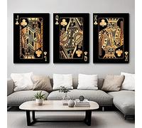 Quadro Su Tela Carta da gioco dorata astratta Lettera Re Regina Stampa su tela Quadri poster da parete Club House Bar Ristorante Arredamento 50x70cm x3 Senza Cornice