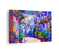 Quadro su Tela Casa fiori strada cielo Stampe da Parete 70x50cm Quadri Moderni Soggiorno Camera da Letto Cucina 1 pezzo Piccoli Decorazione Murale Wall Art Canvas Grafica Immagini AA70x50-2850