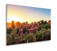Quadro su tela casbah rosso argilla nella luce dorata del sole al tramonto, formato: 120 x 80 cm, XXL stampa artistica su telaio, decorazione da parete/soggiorno