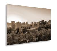 Quadro su tela casbah rosso argilla nella luce dorata del sole al tramonto, formato: 60 x 40 cm, effetto seppia XXL, stampa artistica su telaio, decorazione da parete o soggiorno